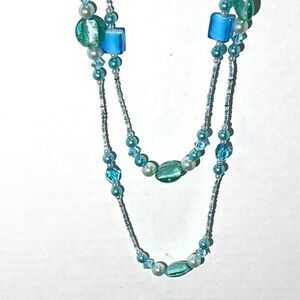 BCG Boho Blue & Turquoise 2-Strand Necklace & Bracelet